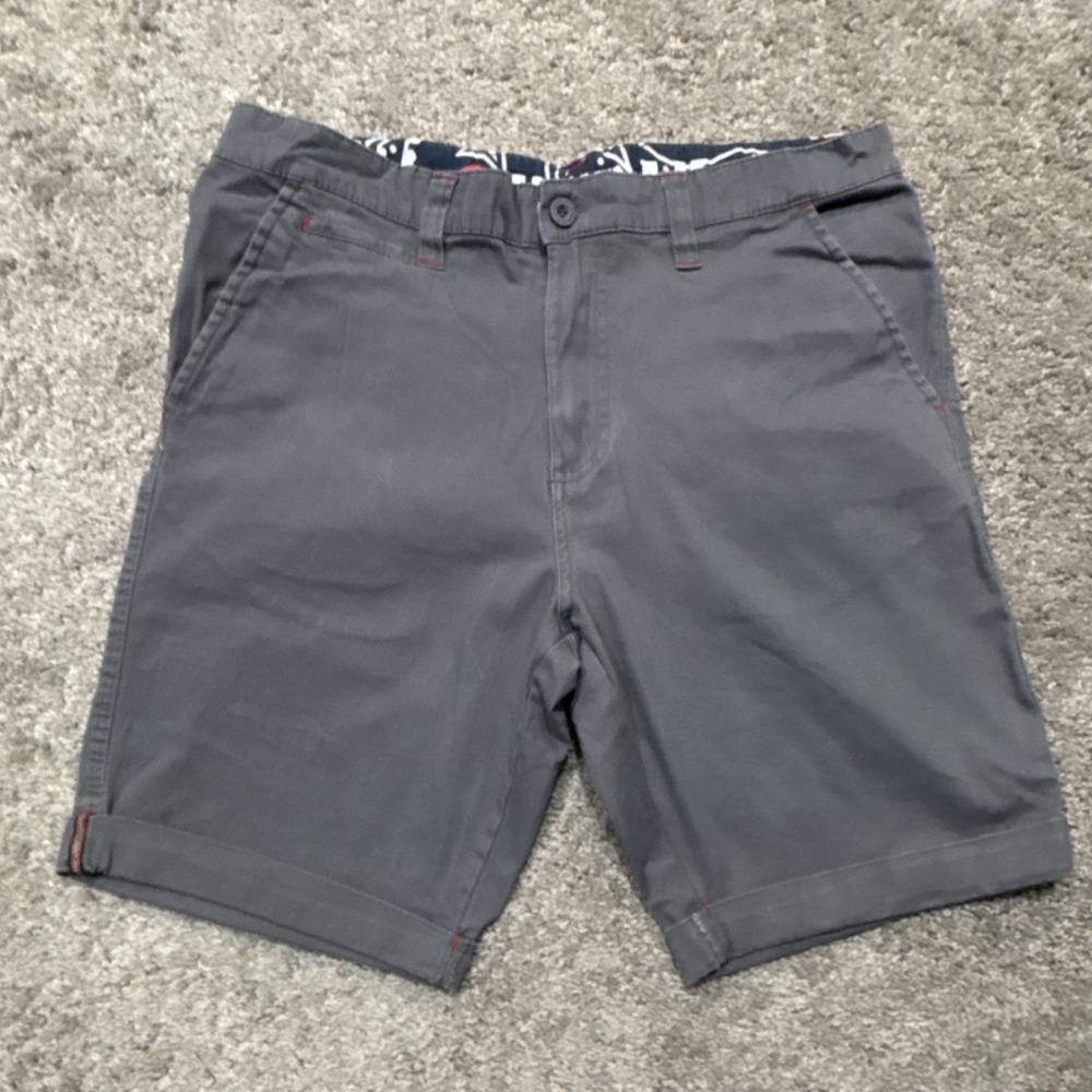 Airwalk Men's Gray Cotton/Spandex Chino Shorts‎ Flat Front Solid Button Pockets